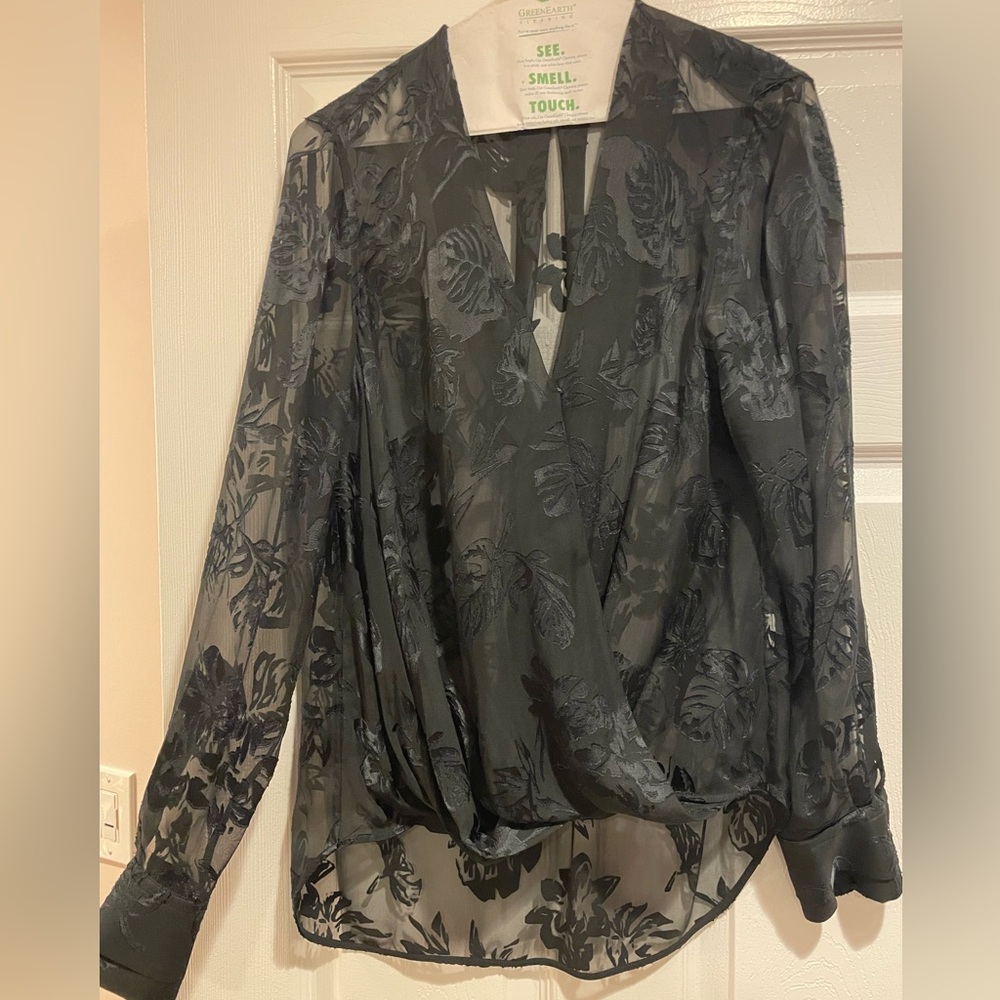 Rag & Bone Black Sheer Floral Patterned Blouse Size S